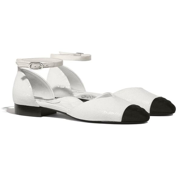 Chanel Sequin Grosgrain Cap Toe CC Ankle Strap Ballerinas sz. 36.5 EU - Picture 1 of 15